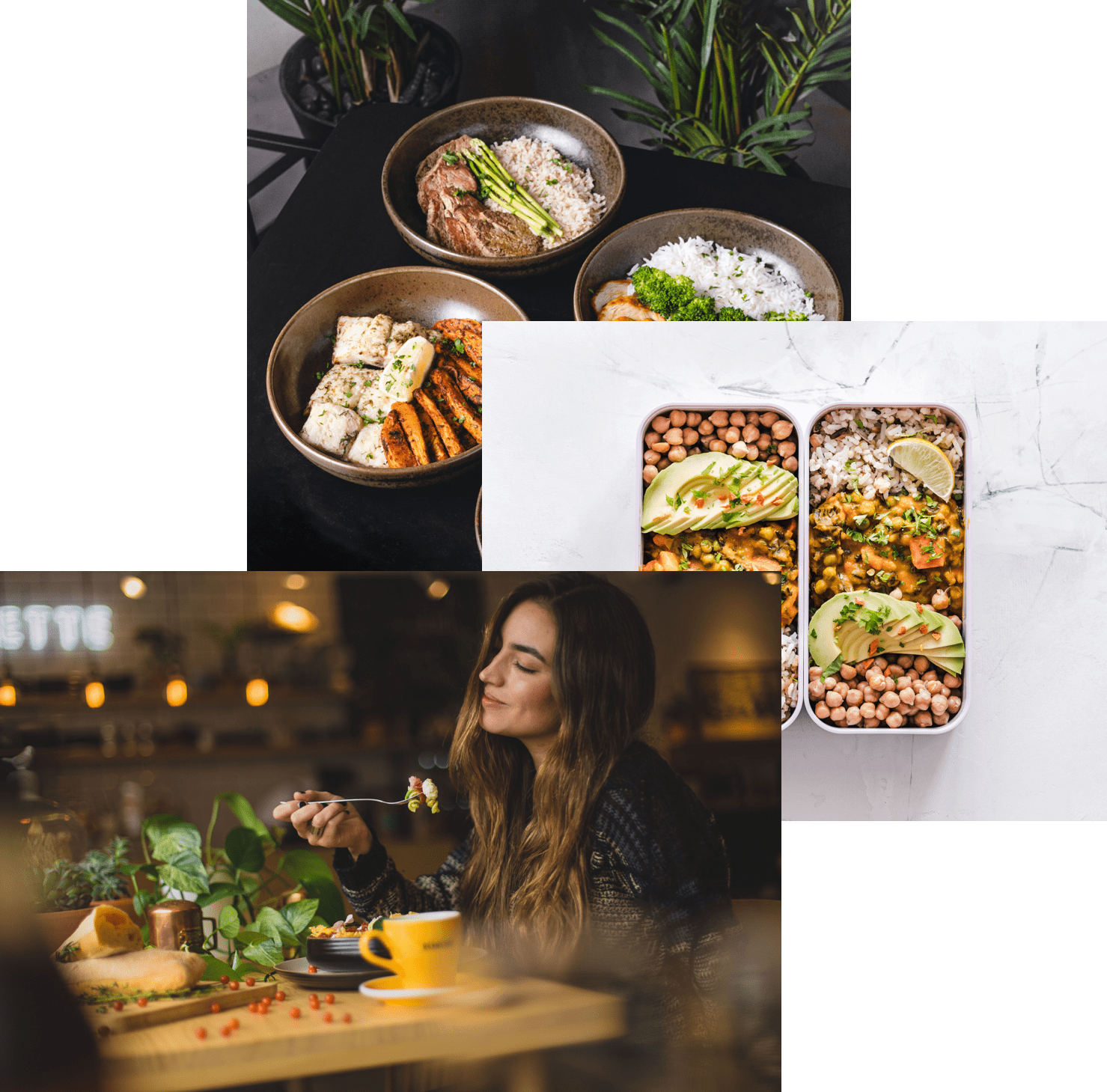 eating girl, food served over table and salad